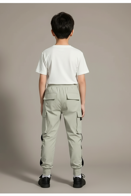 Pantalon Cargo Gris-vert Ample Multipoches Enfant - Kaki Polyester - vue 2