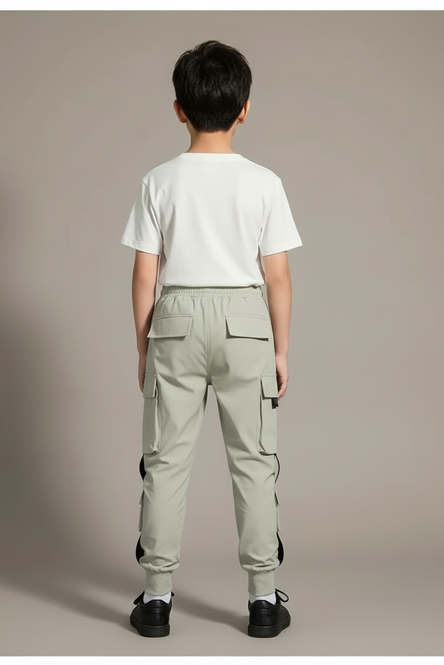 Pantalon Cargo Gris-vert Ample Multipoches Enfant - Kaki Polyester - vue 2