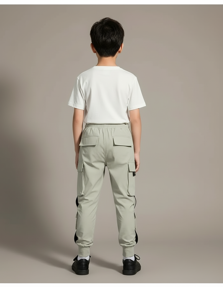 Pantalon Cargo Gris-vert Ample Multipoches Enfant - Kaki Polyester - vue 2