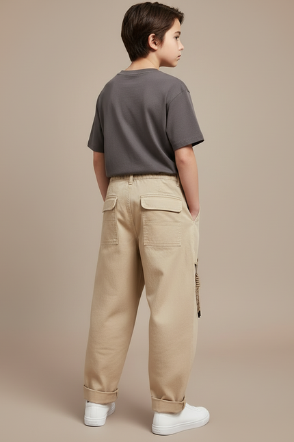 Pantalon Cargo Kaki Ample Coton Décontracté Multi-Poches - Toile - vue 2