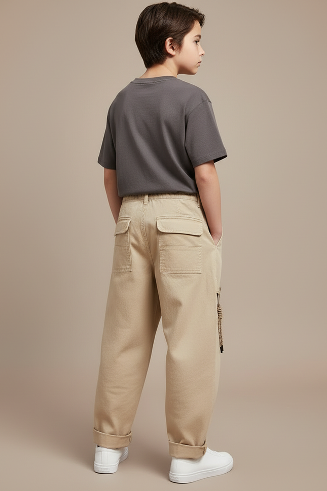 Pantalon Cargo Kaki Ample Coton Décontracté Multi-Poches - Toile - vue 2