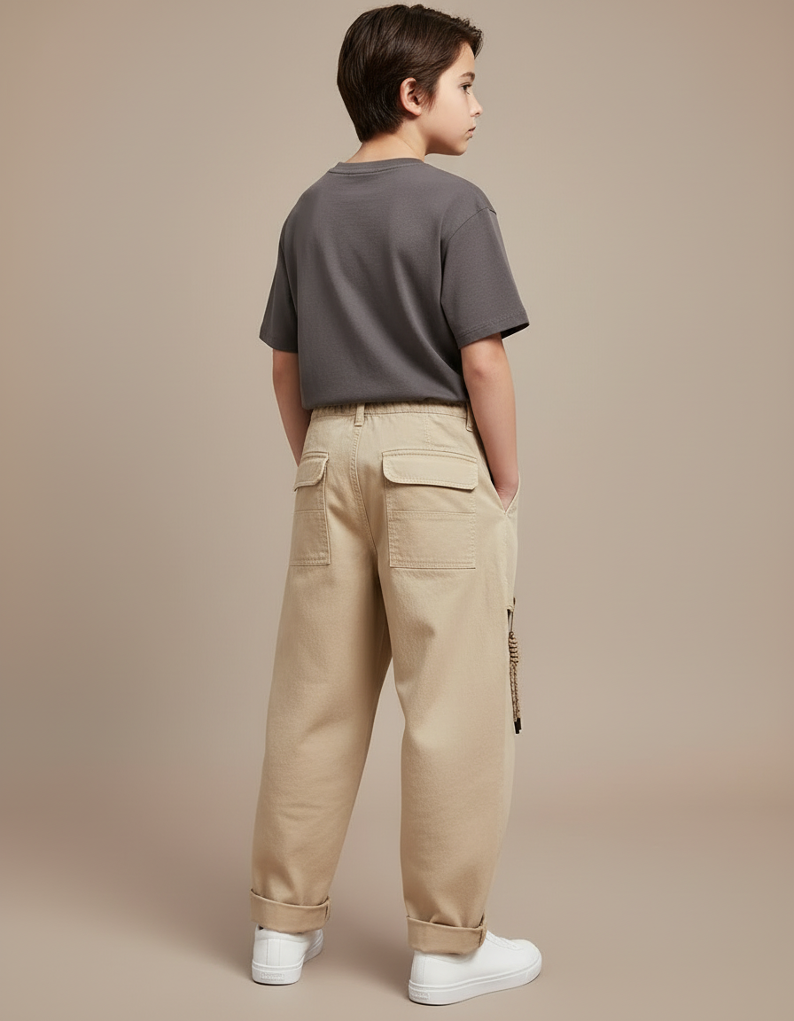 Pantalon Cargo Kaki Ample Coton Décontracté Multi-Poches - Toile - vue 2
