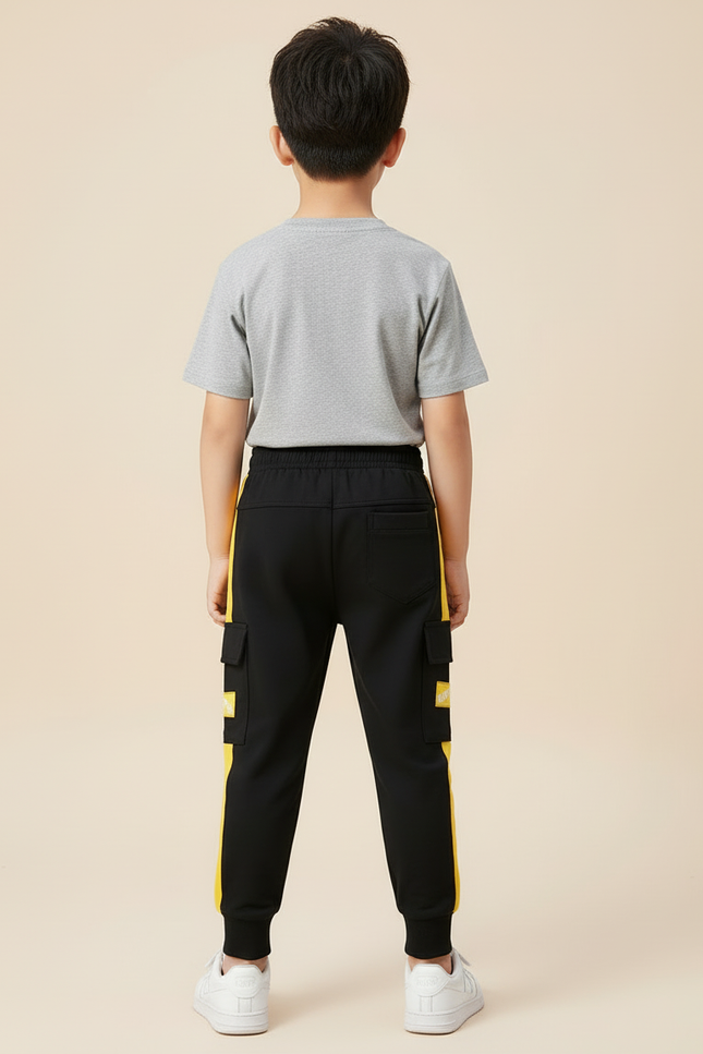 Pantalon Cargo Noir Jaune Décontracté Garçon Sport - Molleton - vue 2
