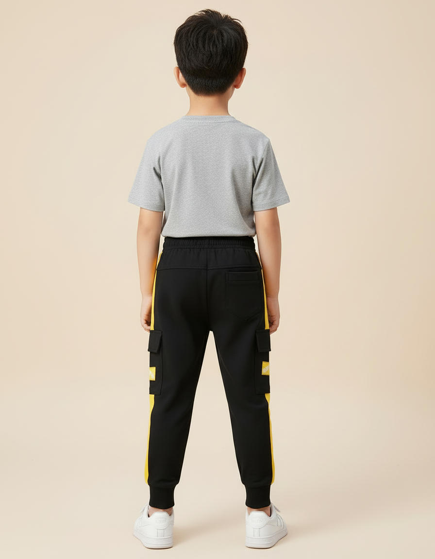 Pantalon Cargo Noir Jaune Décontracté Garçon Sport - Molleton - vue 2