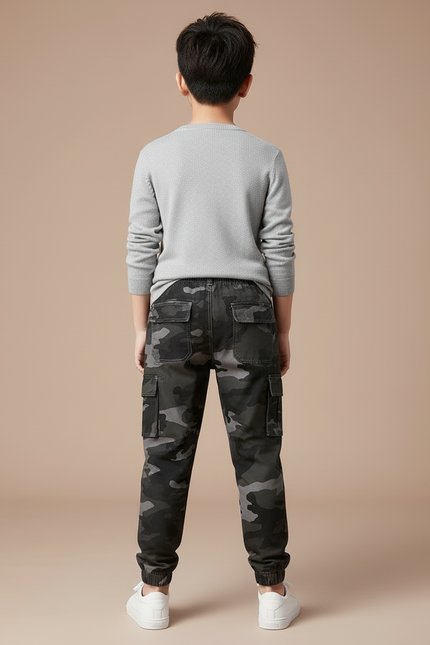 Pantalon Cargo Camouflage Gris Ample Enfant Décontracté - Toile - vue 2