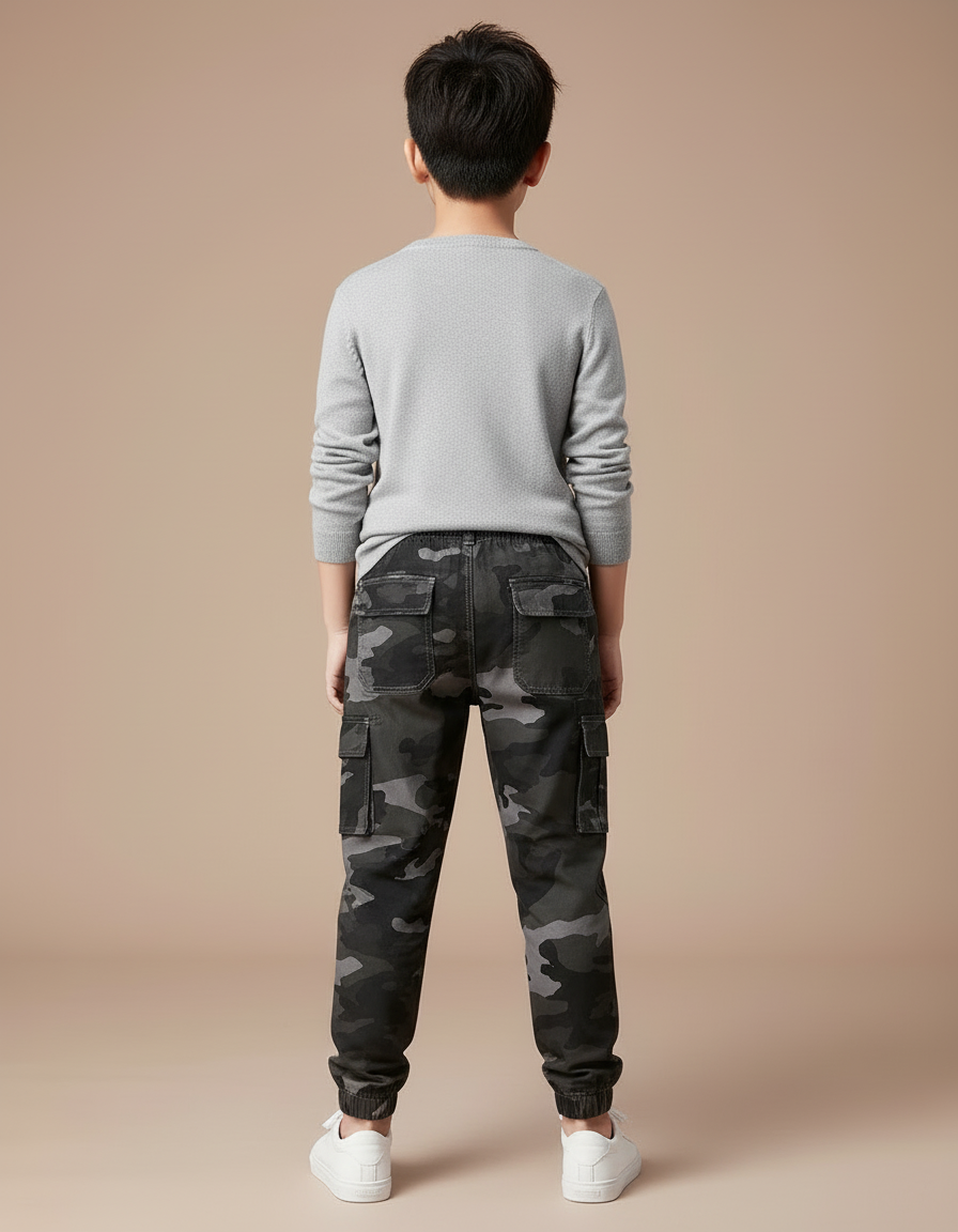 Pantalon Cargo Camouflage Gris Ample Enfant Décontracté - Toile - vue 2
