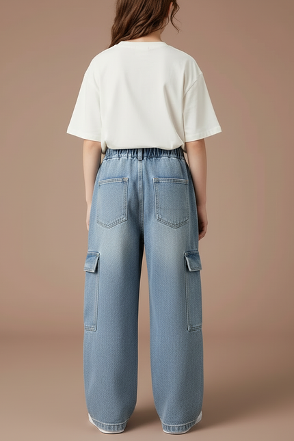 Pantalon Cargo Jean Ample Bleu Multipoches Enfant - vue 2