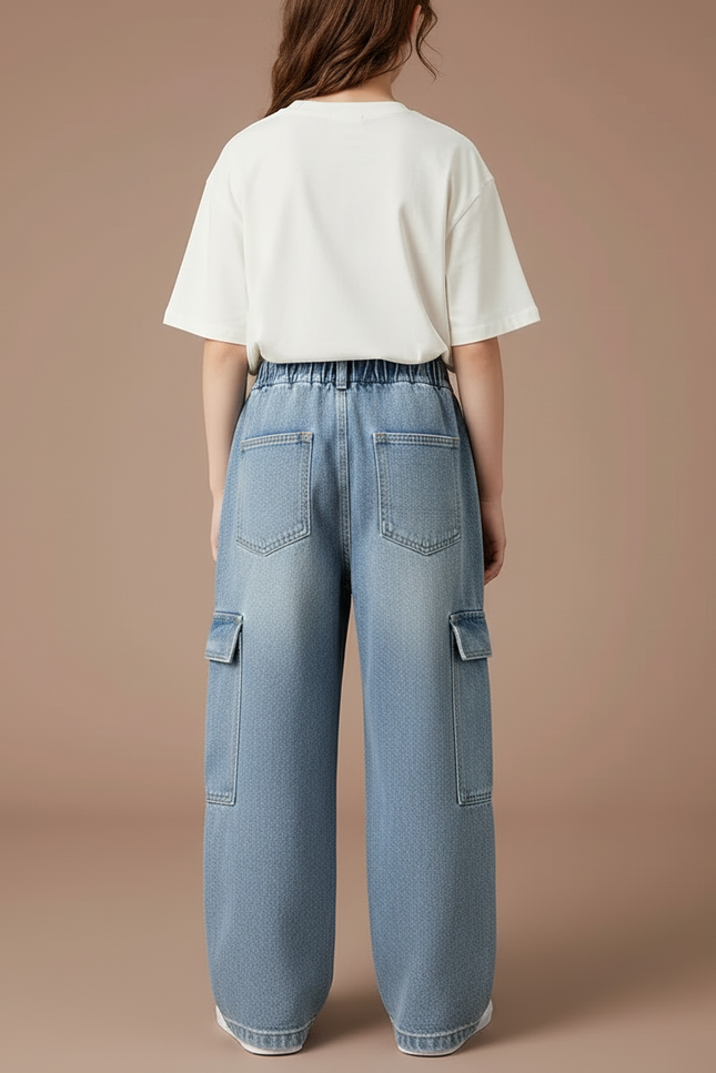 Pantalon Cargo Jean Ample Bleu Multipoches Enfant - vue 2