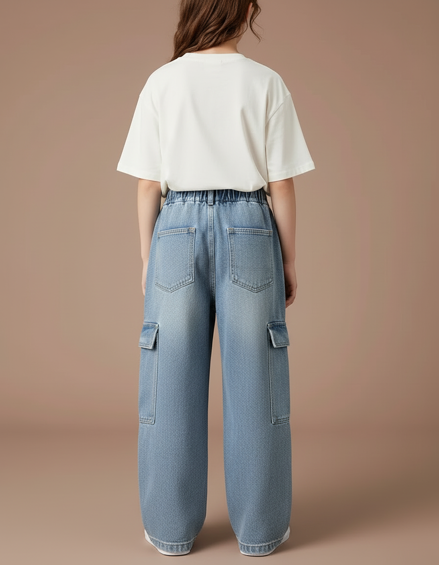 Pantalon Cargo Jean Ample Bleu Multipoches Enfant - vue 2