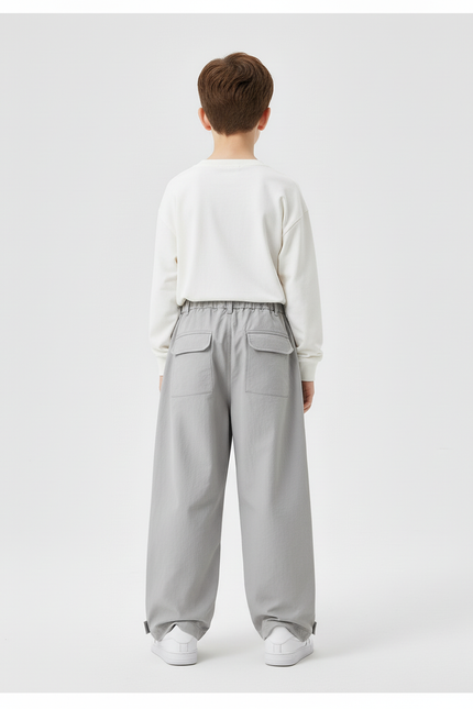 Pantalon Cargo Gris Ample Multipoches Décontracté Enfant Urbain - Gabardine - vue 2