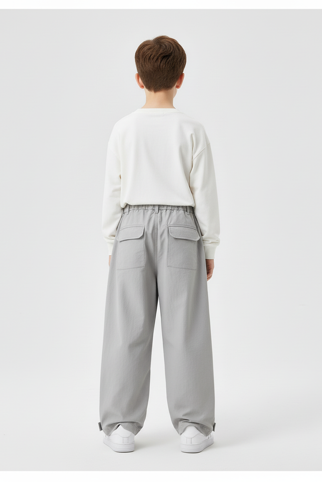Pantalon Cargo Gris Ample Multipoches Décontracté Enfant Urbain - Gabardine - vue 2