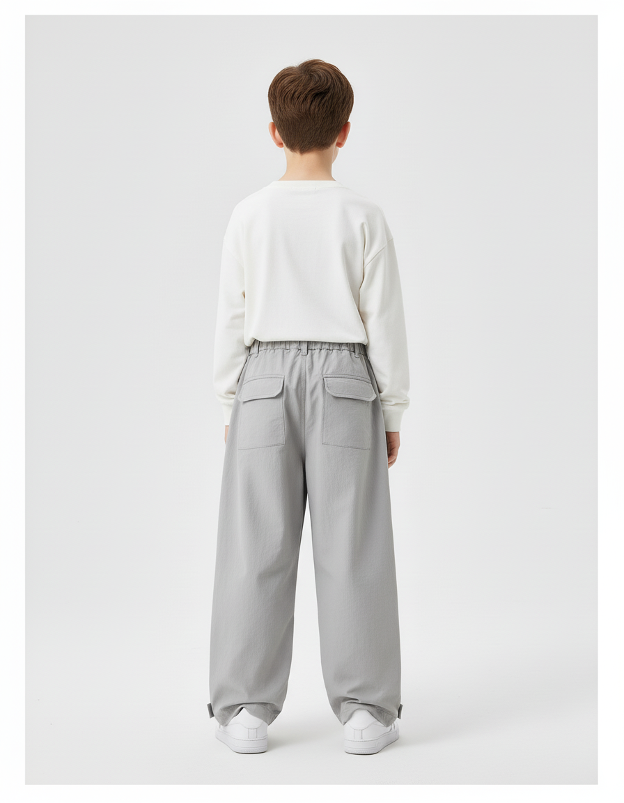 Pantalon Cargo Gris Ample Multipoches Décontracté Enfant Urbain - Gabardine - vue 2