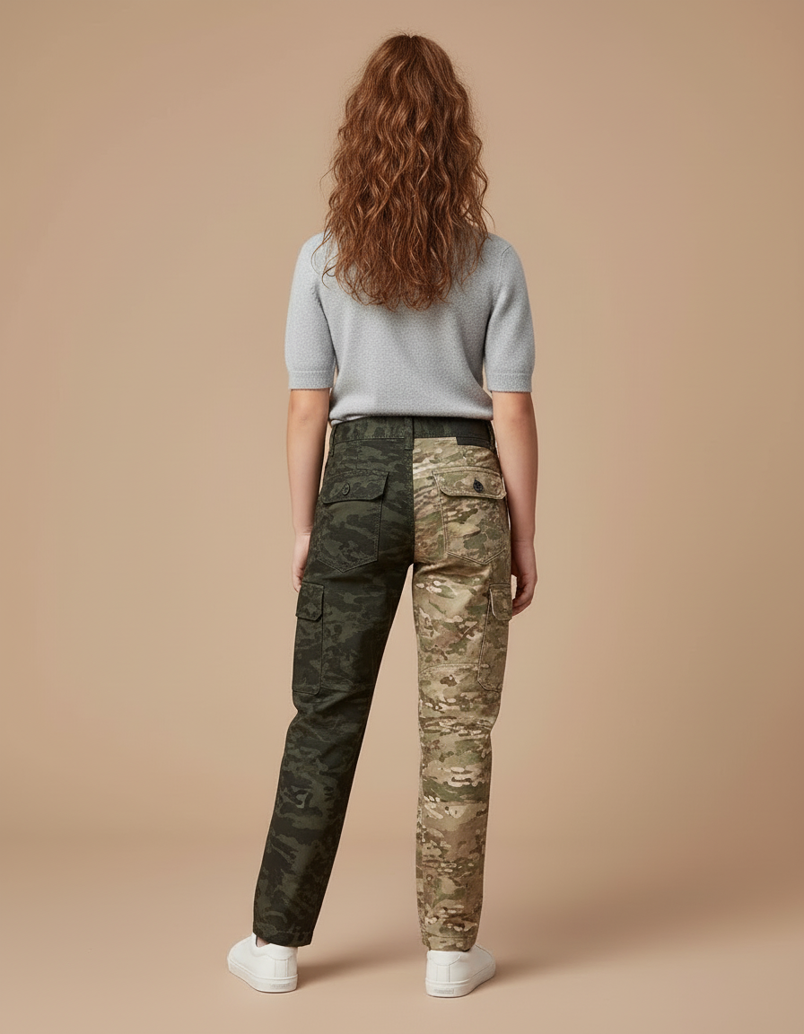 Pantalon Cargo Bicolore Camouflage Slim Enfant - Multicolore Toile - vue 2