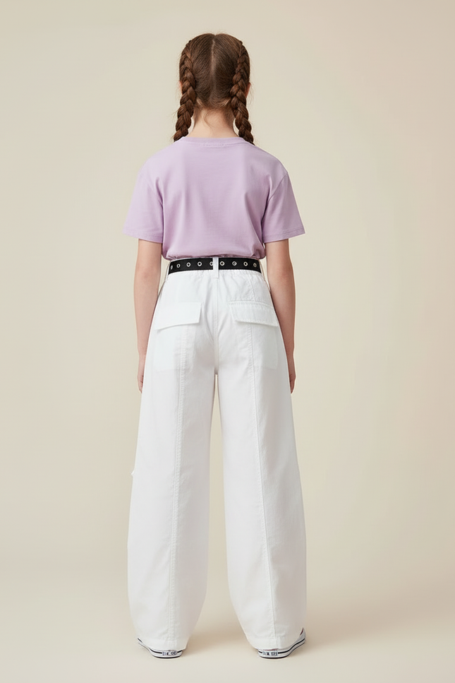 Pantalon Cargo Blanc Ample Zippé Streetwear Enfant - Toile - vue 2