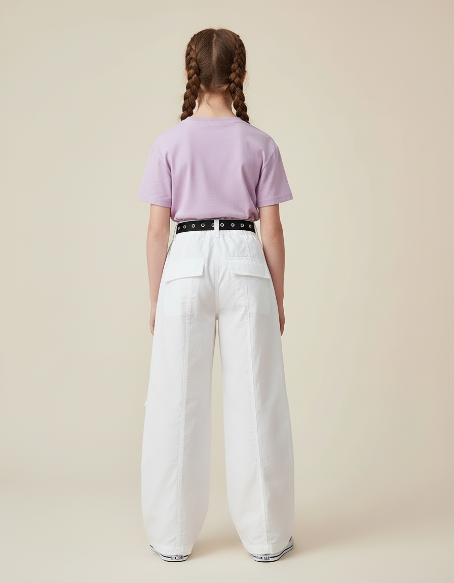 Pantalon Cargo Blanc Ample Zippé Streetwear Enfant - Toile - vue 2