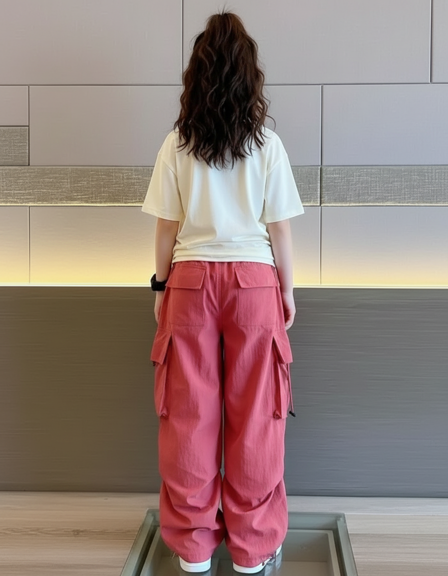 Pantalon Cargo Rose Ample Multipoches Fille Streetwear - Polyester - vue 2