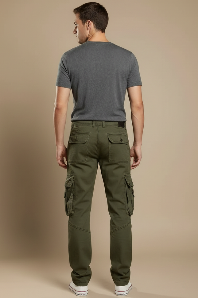 Pantalon Cargo Vert Coton Multipoches Décontracté Homme - Kaki Toile - vue 2