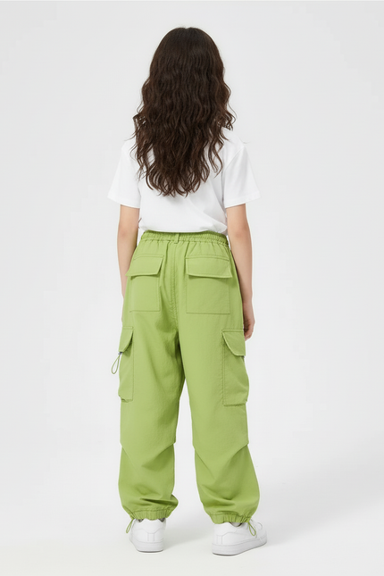 Pantalon Cargo Vert Ample Décontracté Streetwear Fille - Polyester - vue 2