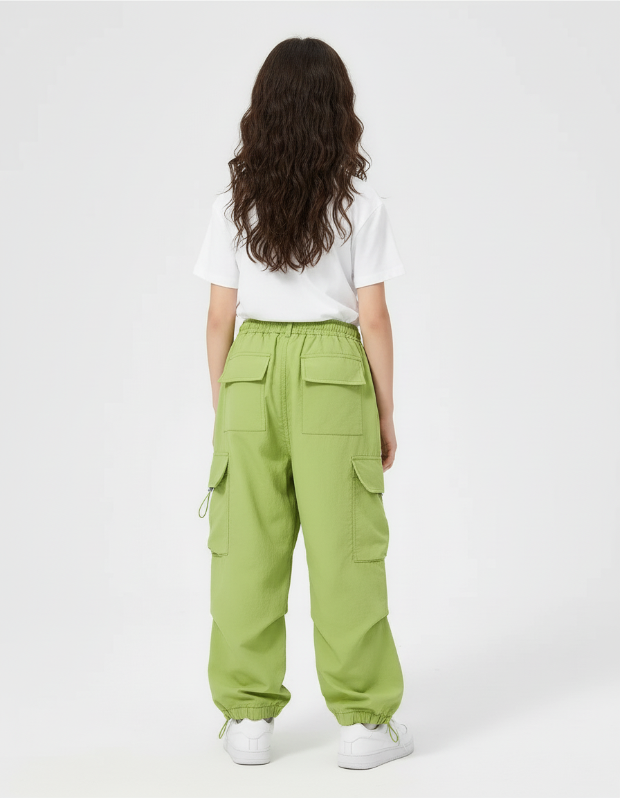 Pantalon Cargo Vert Ample Décontracté Streetwear Fille - Polyester - vue 2