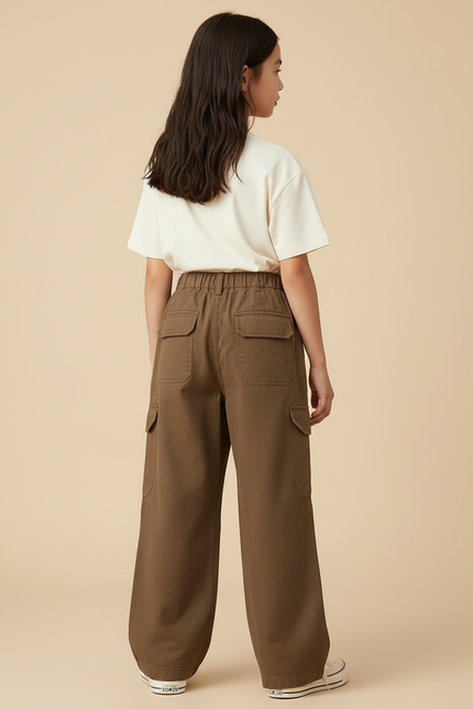 Pantalon Cargo Marron Ample Coton Multipoches Fille - Toile - vue 2