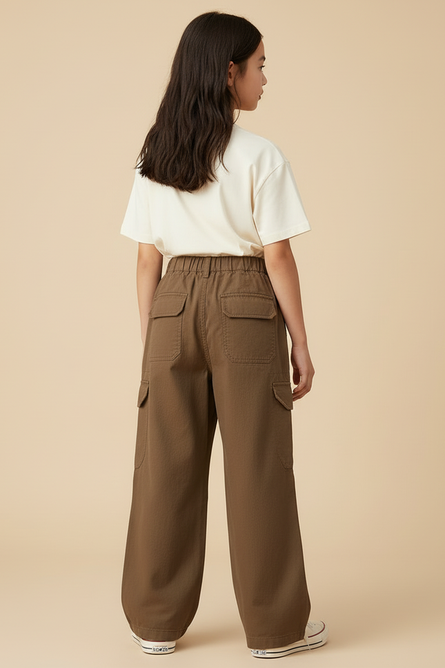 Pantalon Cargo Marron Ample Coton Multipoches Fille - Toile - vue 2