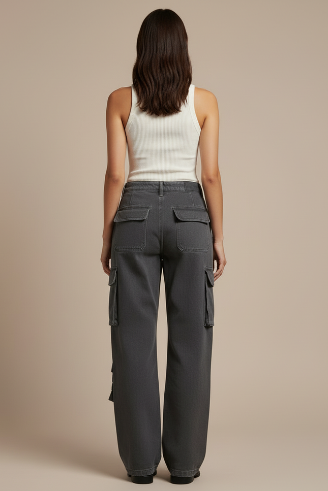 Pantalon Cargo Gris Ample Décontracté Poches Multiples Femme - Jean - vue 2
