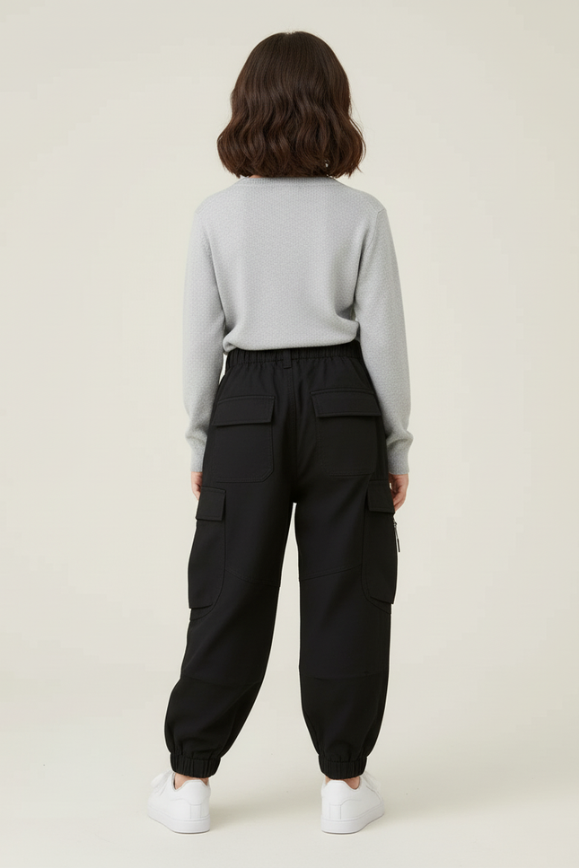 Pantalon Cargo Noir Ample Multipoches Enfant Doux - Gabardine - vue 2