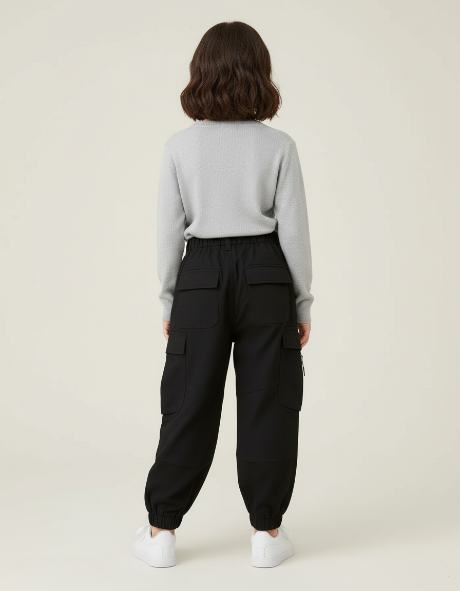 Pantalon Cargo Noir Ample Multipoches Enfant Doux - Gabardine - vue 2