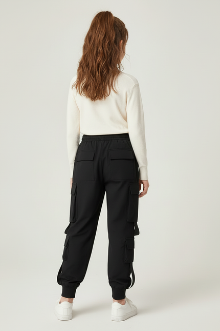 Pantalon Cargo Noir Ample Poches Multiples Casual - Polyester - vue 2