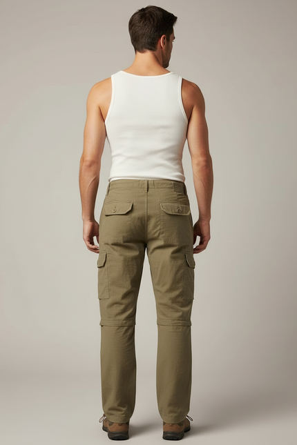 Pantalon Cargo Kaki Droit Décontracté Multipoches Homme - Toile - vue 2