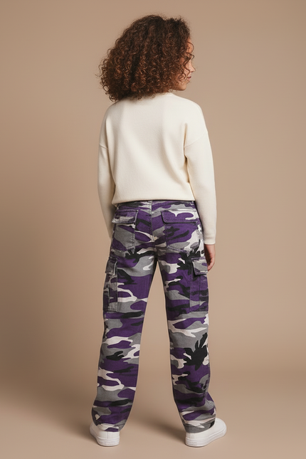 Pantalon Cargo Camouflage Violet Ample Fille - Toile - vue 2