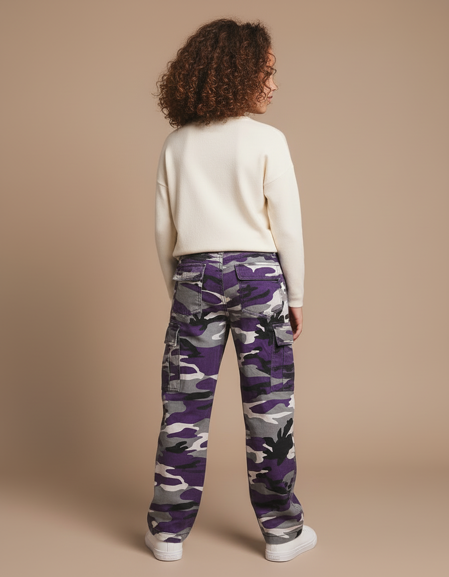 Pantalon Cargo Camouflage Violet Ample Fille - Toile - vue 2