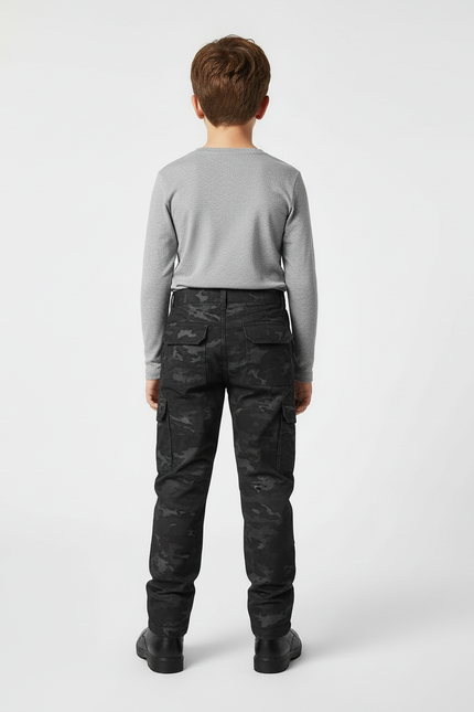 Pantalon Cargo Noir Camouflage Enfant Tactique Multi-Poches - Toile - vue 2