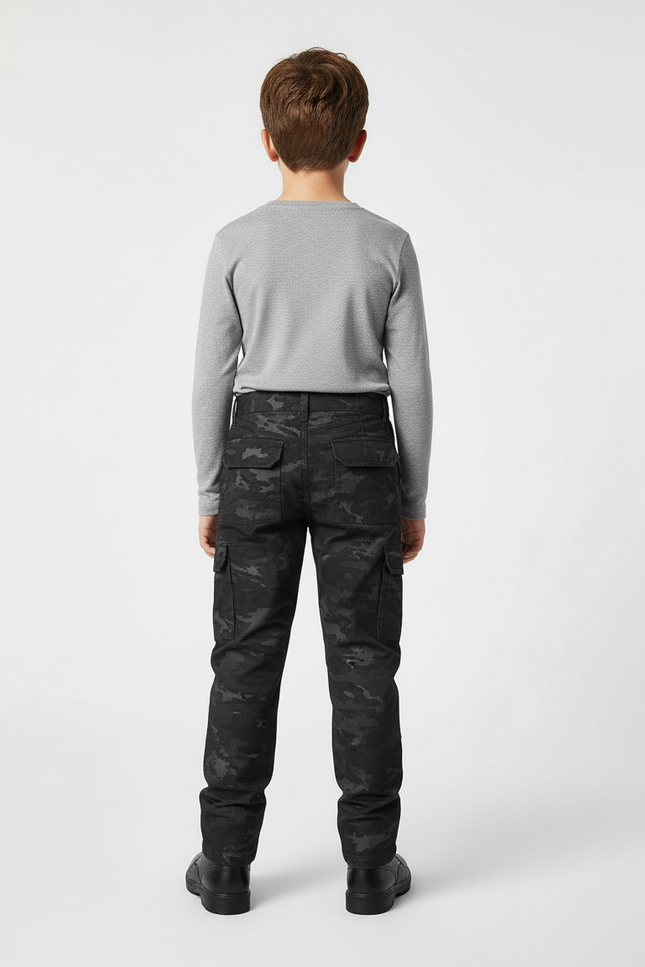 Pantalon Cargo Noir Camouflage Enfant Tactique Multi-Poches - Toile - vue 2