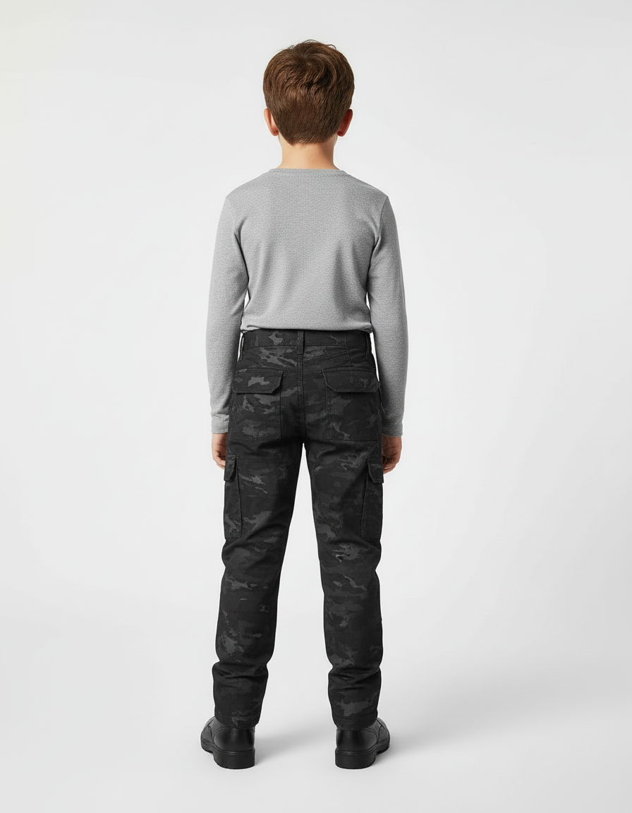 Pantalon Cargo Noir Camouflage Enfant Tactique Multi-Poches - Toile - vue 2
