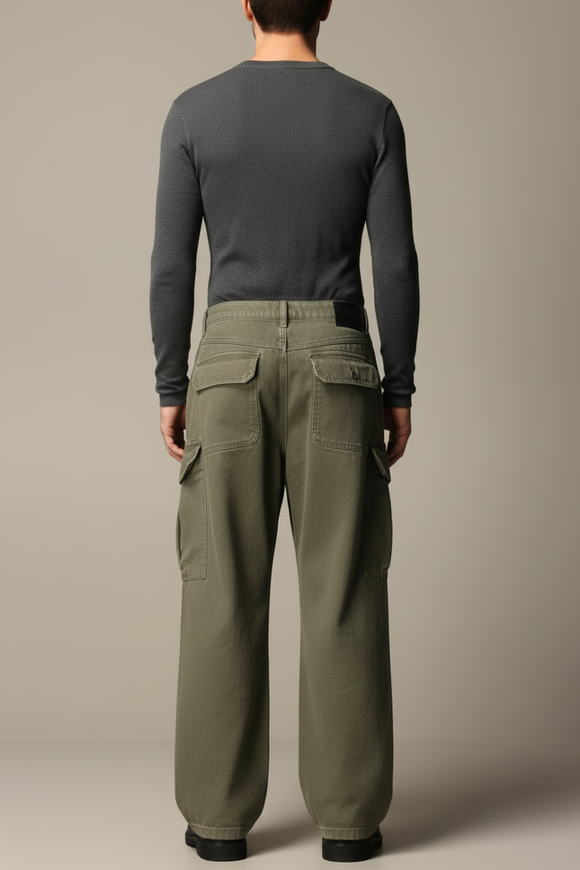 Pantalon Cargo Kaki Ample Décontracté Homme Multipoches - Toile - vue 2