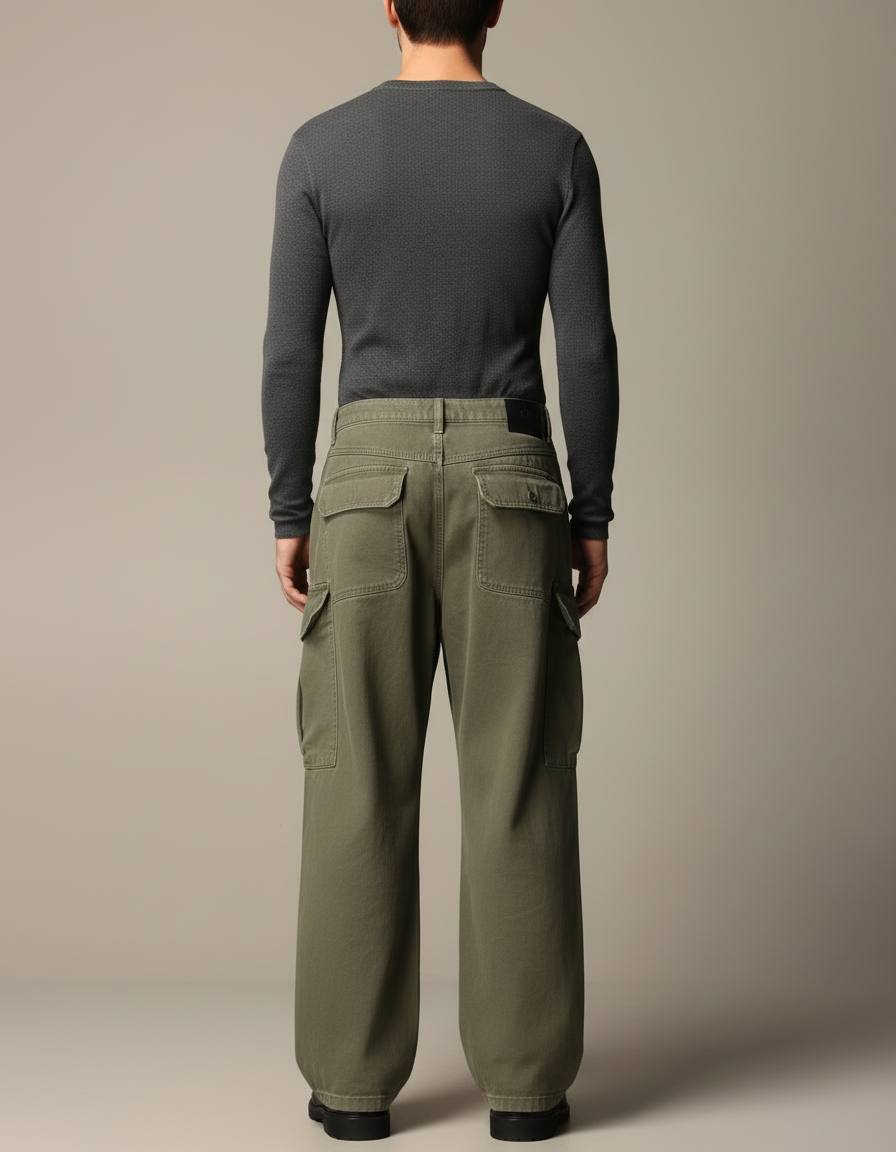 Pantalon Cargo Kaki Ample Décontracté Homme Multipoches - Toile - vue 2