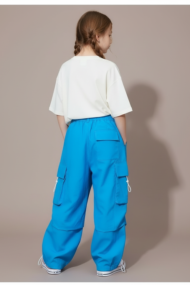 Pantalon Cargo Bleu Ample Enfants Streetwear - Polyester - vue 2