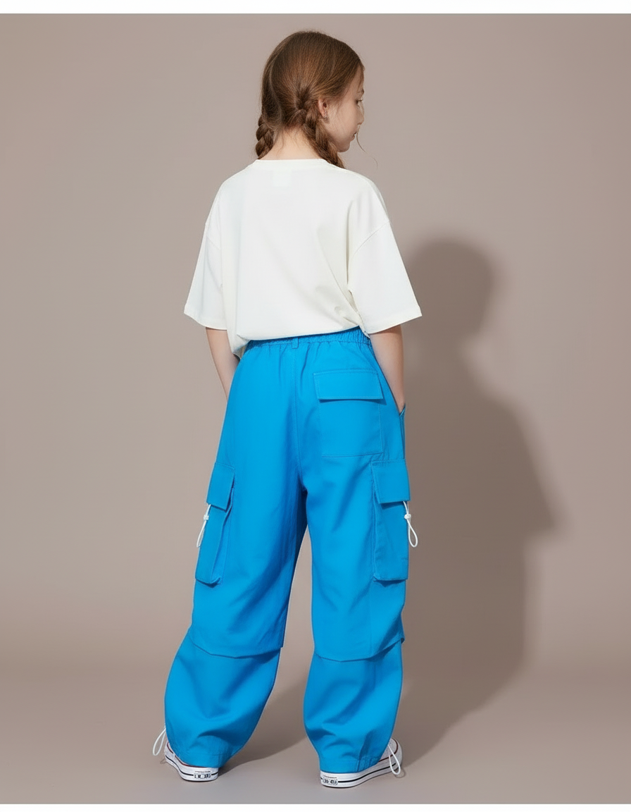 Pantalon Cargo Bleu Ample Enfants Streetwear - Polyester - vue 2