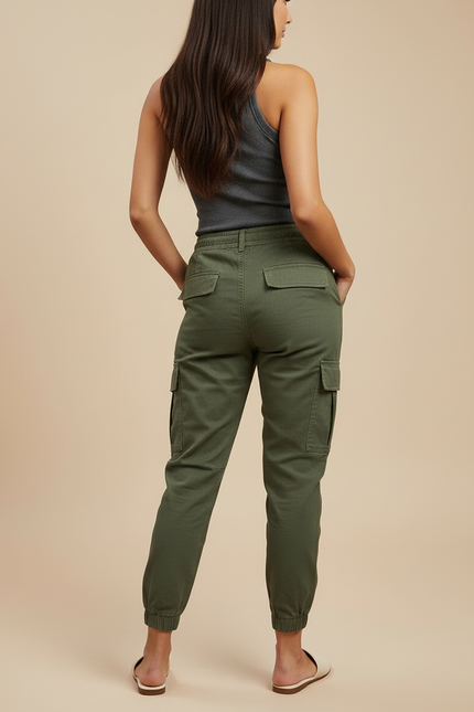 Pantalon Cargo Kaki Coton Ample Décontracté Femme - Toile - vue 2
