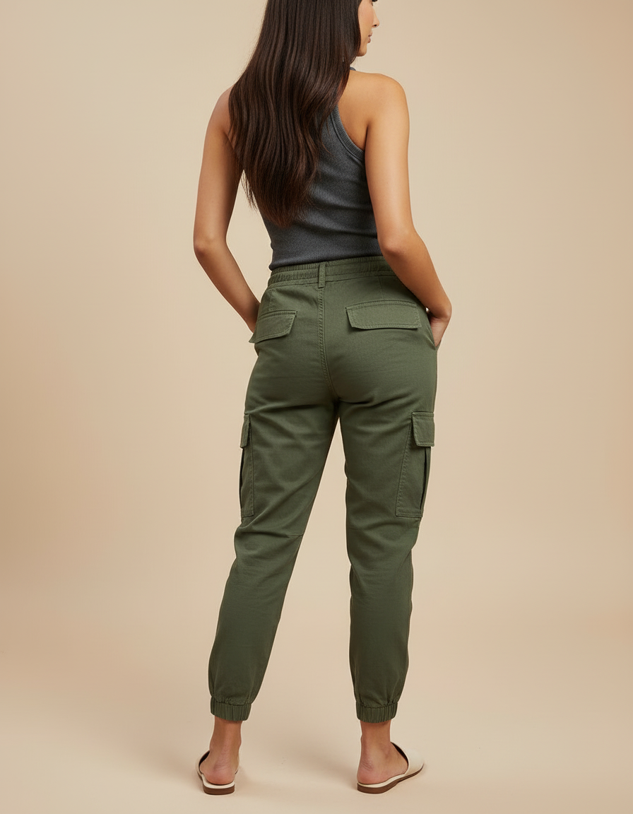 Pantalon Cargo Kaki Coton Ample Décontracté Femme - Toile - vue 2