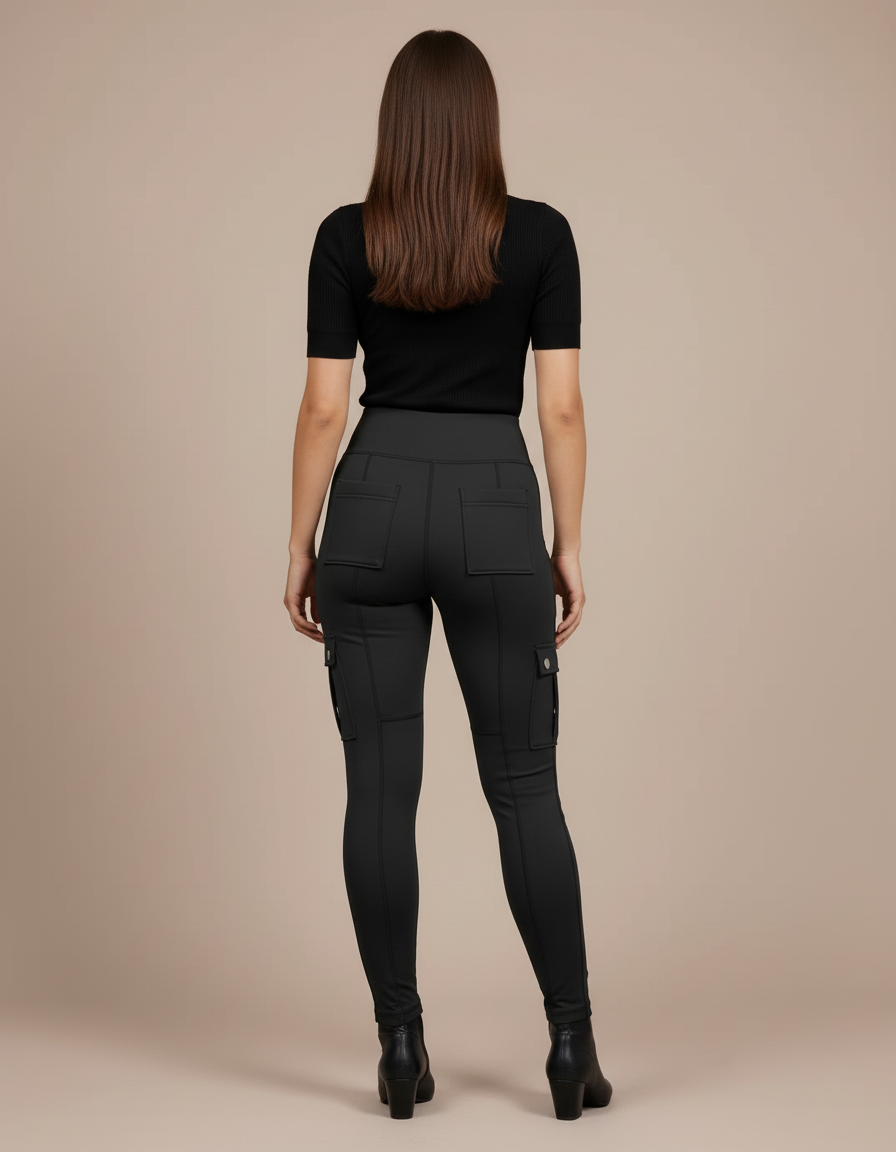 Pantalon Cargo Noir Skinny Poches Décontracté Femme - Maille - vue 2