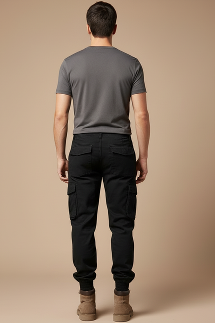 Pantalon Cargo Noir Homme Slim Multipoches Coton - vue 2