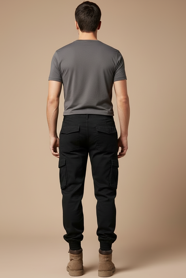 Pantalon Cargo Noir Homme Slim Multipoches Coton - vue 2