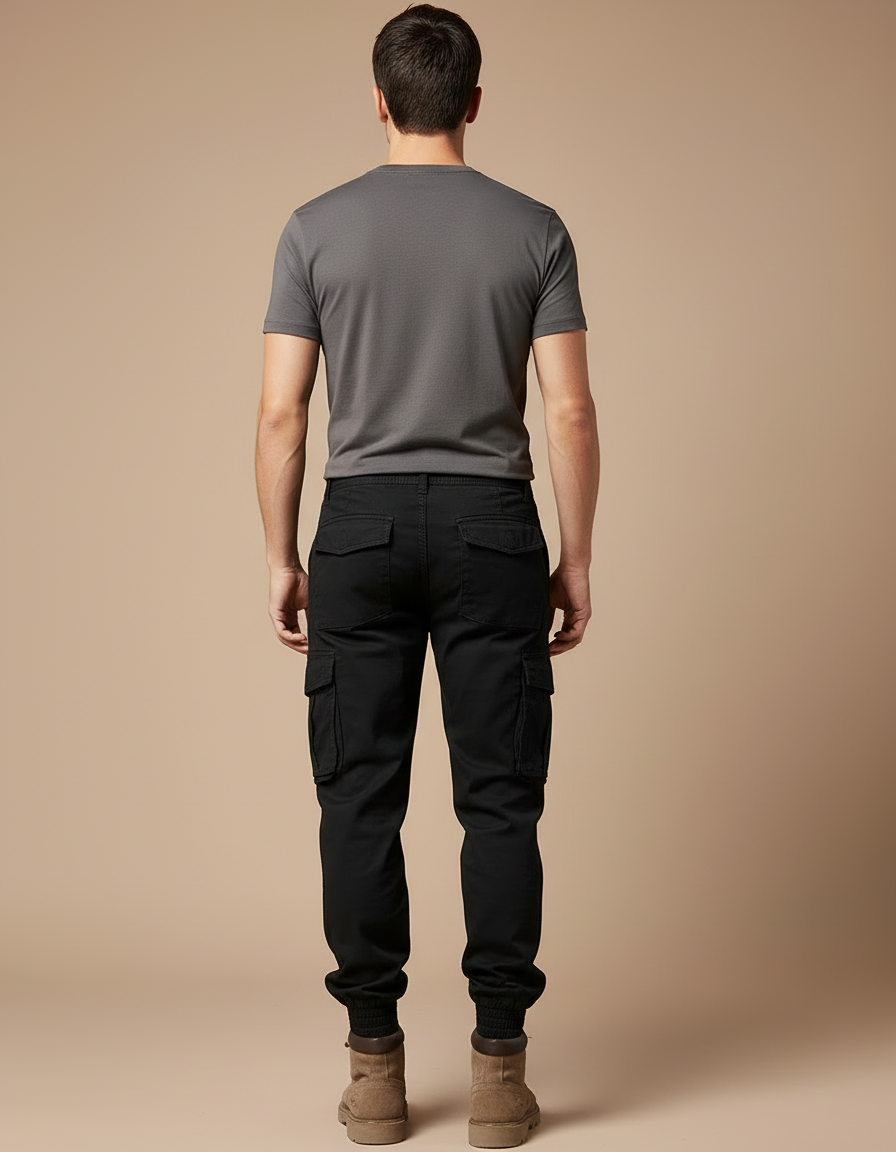 Pantalon Cargo Noir Homme Slim Multipoches Coton - vue 2