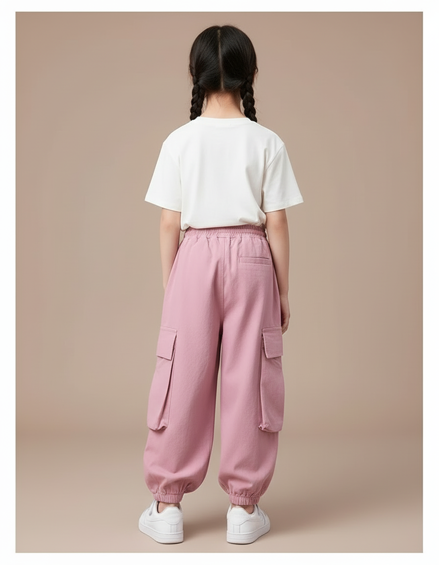 Pantalon Cargo Rose Ample Multipoches Enfant Streetwear - Molleton - vue 2