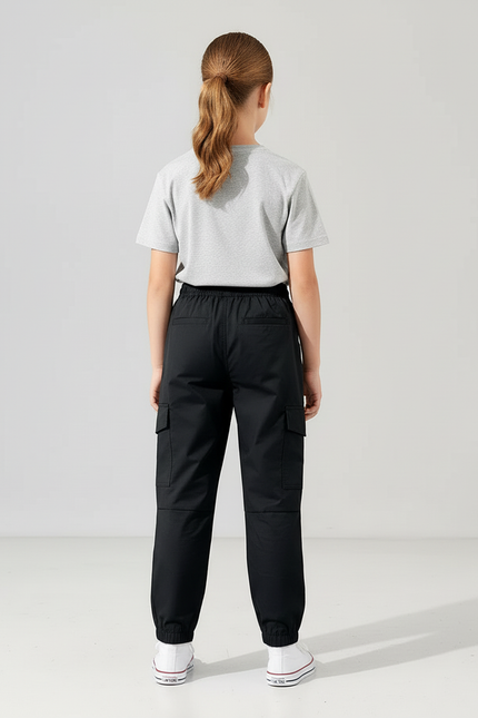 Pantalon Cargo Noir Léger Ample Multipoches Enfant - Gabardine - vue 2