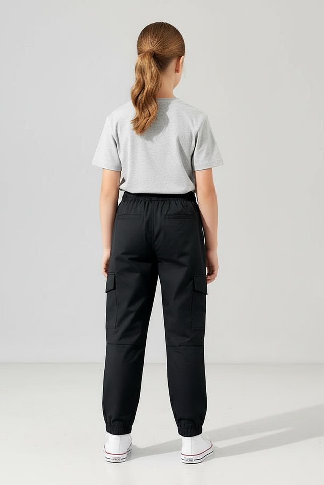 Pantalon Cargo Noir Léger Ample Multipoches Enfant - Gabardine - vue 2