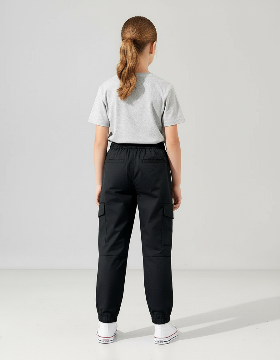 Pantalon Cargo Noir Léger Ample Multipoches Enfant - Gabardine - vue 2