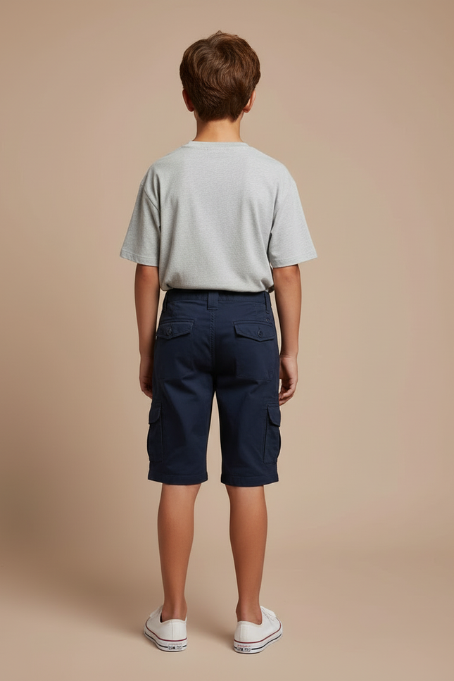 Pantalon Cargo Bleu Marine Coton Multipoches Garçon Décontracté - Toile - vue 2